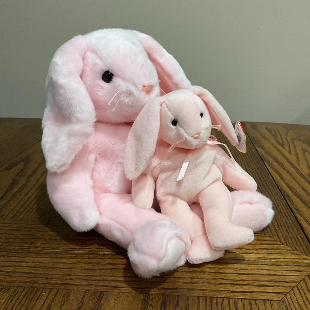 Ty Pink Bunny Duo Plush Set beanie and buddy HOPPITY